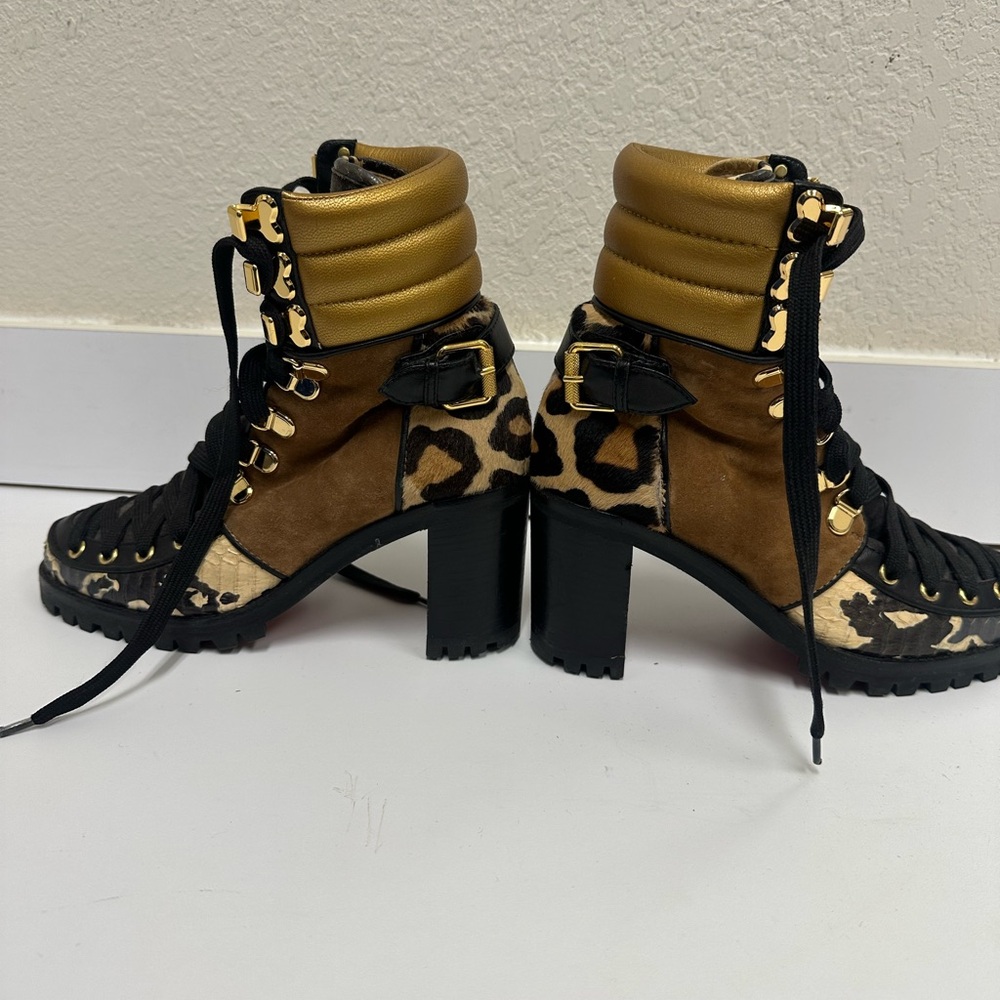 Christian Louboutin Authentic Suede Leopard Print Lace-Up Boots